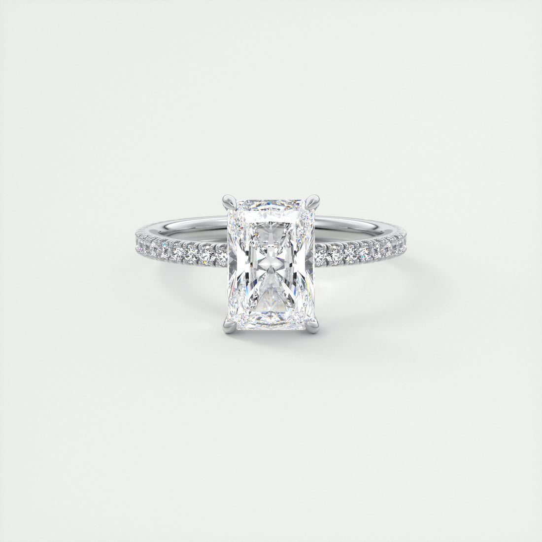 2CT Radiant Moissanite Solitaire Pave Setting Engagement Ring