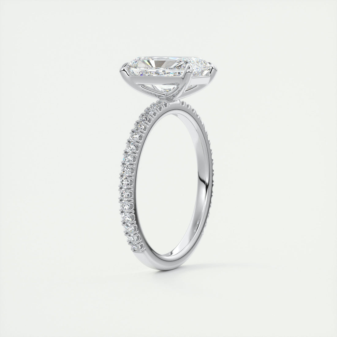 2CT Radiant Moissanite Solitaire Pave Setting Engagement Ring