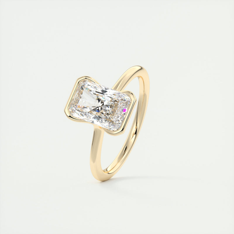 2CT Radiant Cut Moissanite Half Bezel Solitaire Engagement Ring