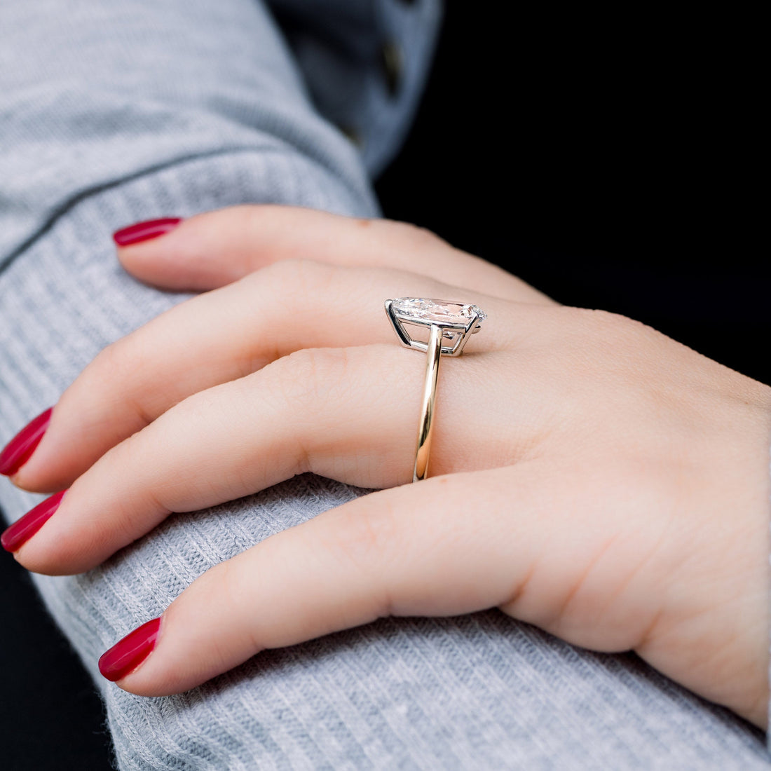 4.0ct Pear Cut Moissanite Solitaire Engagement Ring