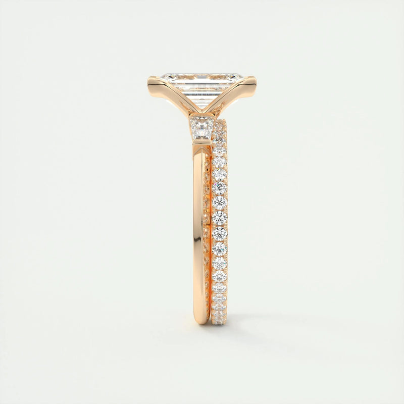 2.4 Ct Emerald Three Stone Half Bezel Solitaire Moissanite Engagement Ring