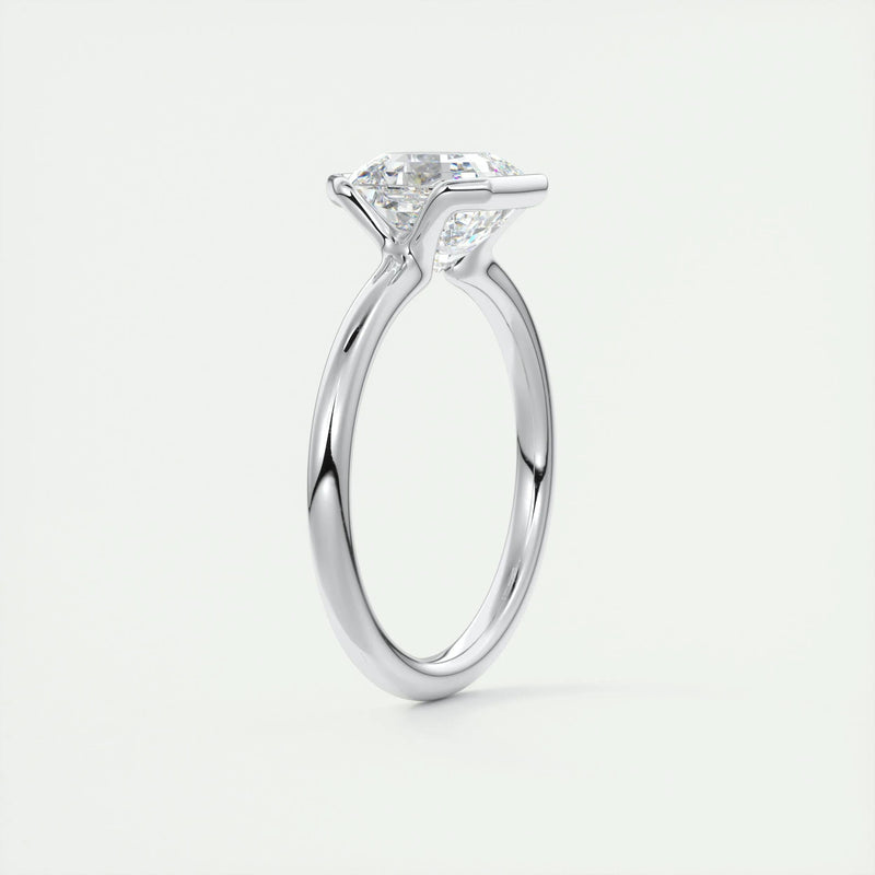 2.0 Ct Asscher Half Bezel Solitaire Moissanite Diamond Engagement Ring