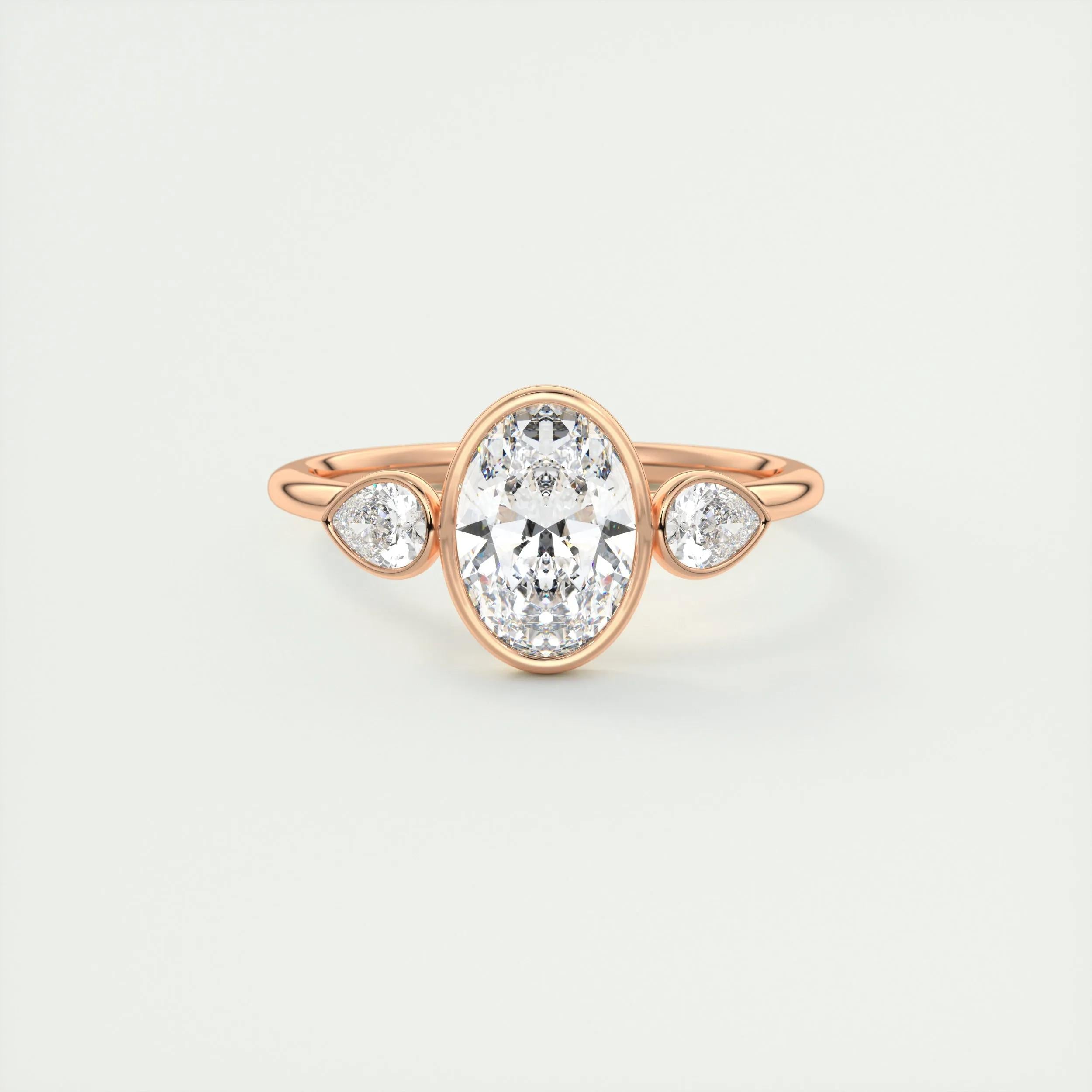 2.5 Ct Oval Pear Three Stone Bezel Moissanite Diamond Engagement Ring