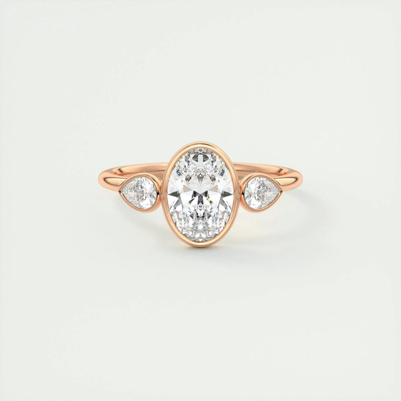 2.5 Ct Oval Pear Three Stone Bezel Moissanite Diamond Engagement Ring