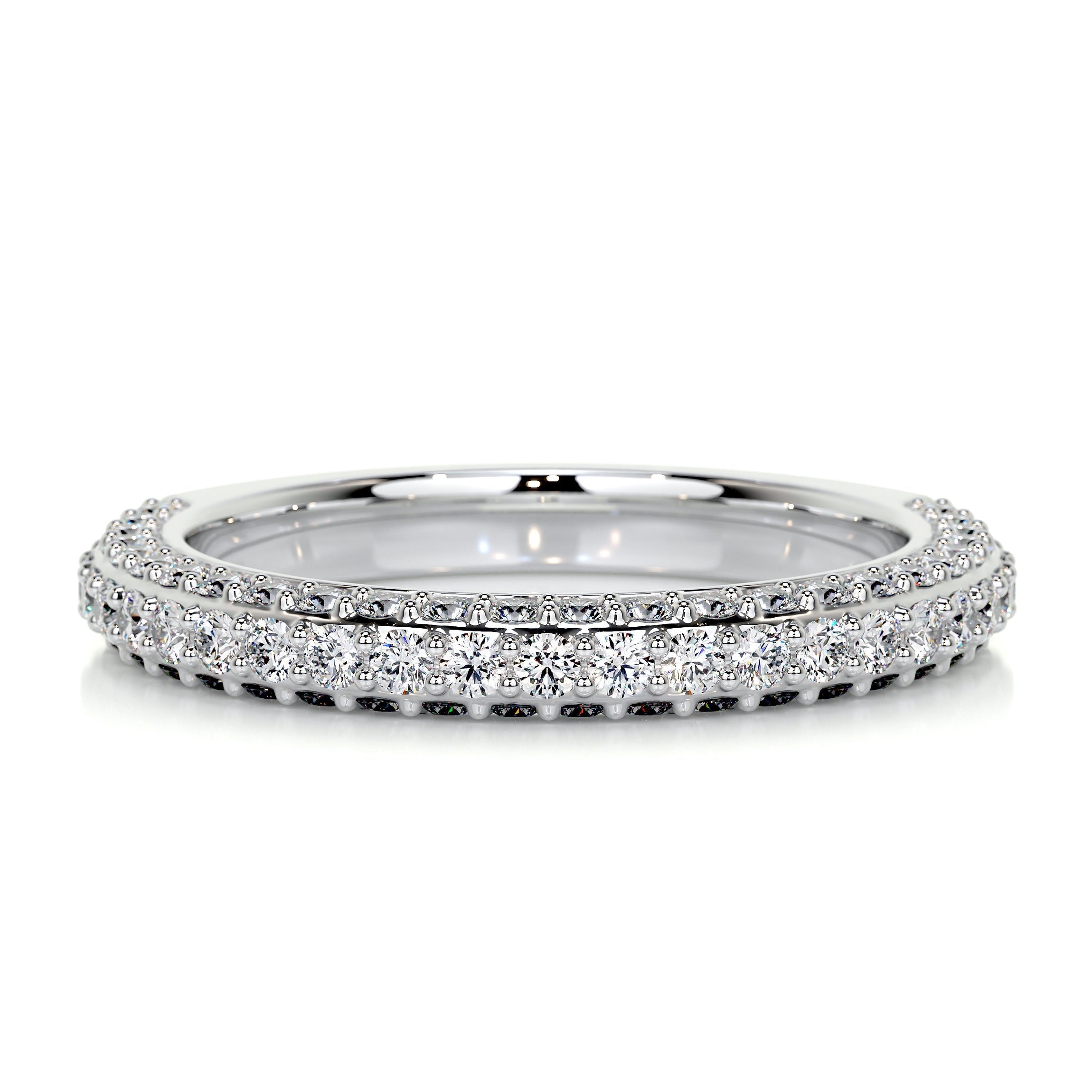 Triple Pave Round Moissanite Half Eternity Wedding Band