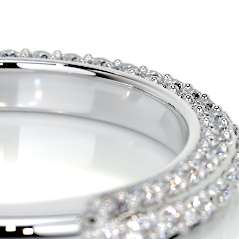Triple Pave Round Moissanite Half Eternity Wedding Band