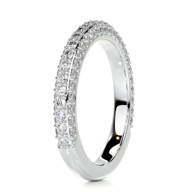 Triple Pave Round Moissanite Half Eternity Wedding Band