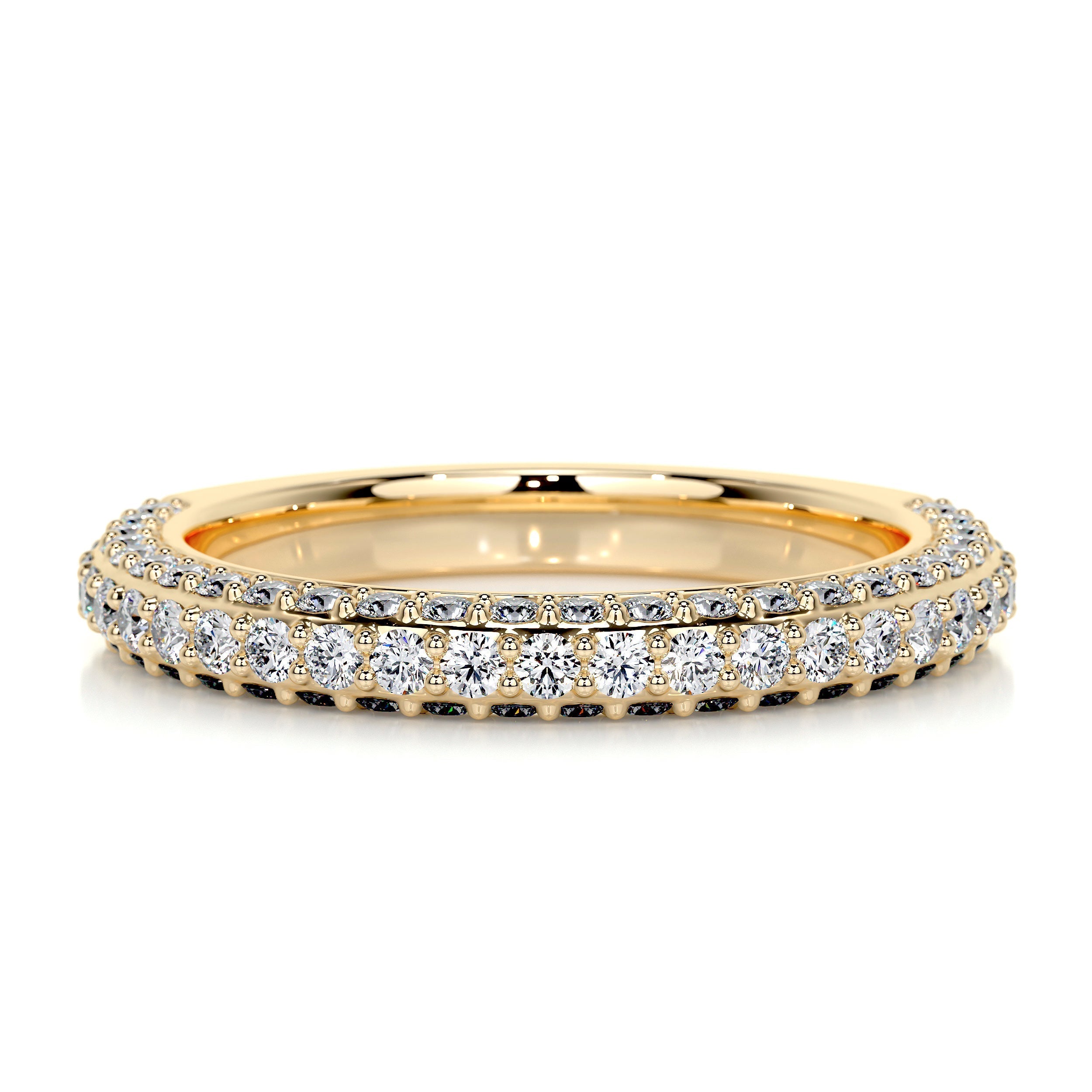 Triple Pave Round Moissanite Half Eternity Wedding Band