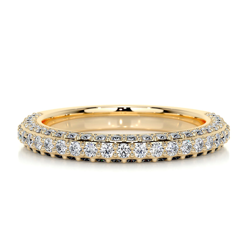 Triple Pave Round Moissanite Half Eternity Wedding Band