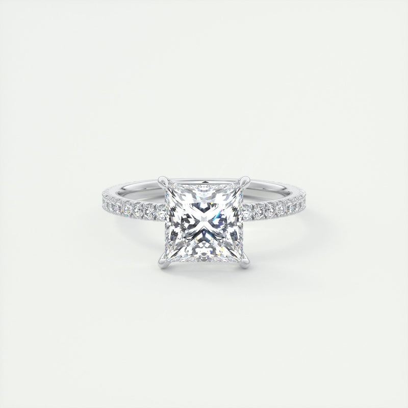 2CT Princess Moissanite Solitaire Pave Setting Engagement Ring