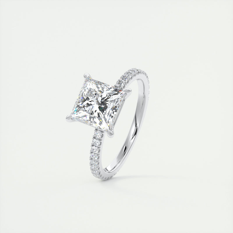 2CT Princess Moissanite Solitaire Pave Setting Engagement Ring