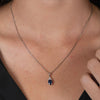 Blue Oval Sapphire Diamond Necklace for Women