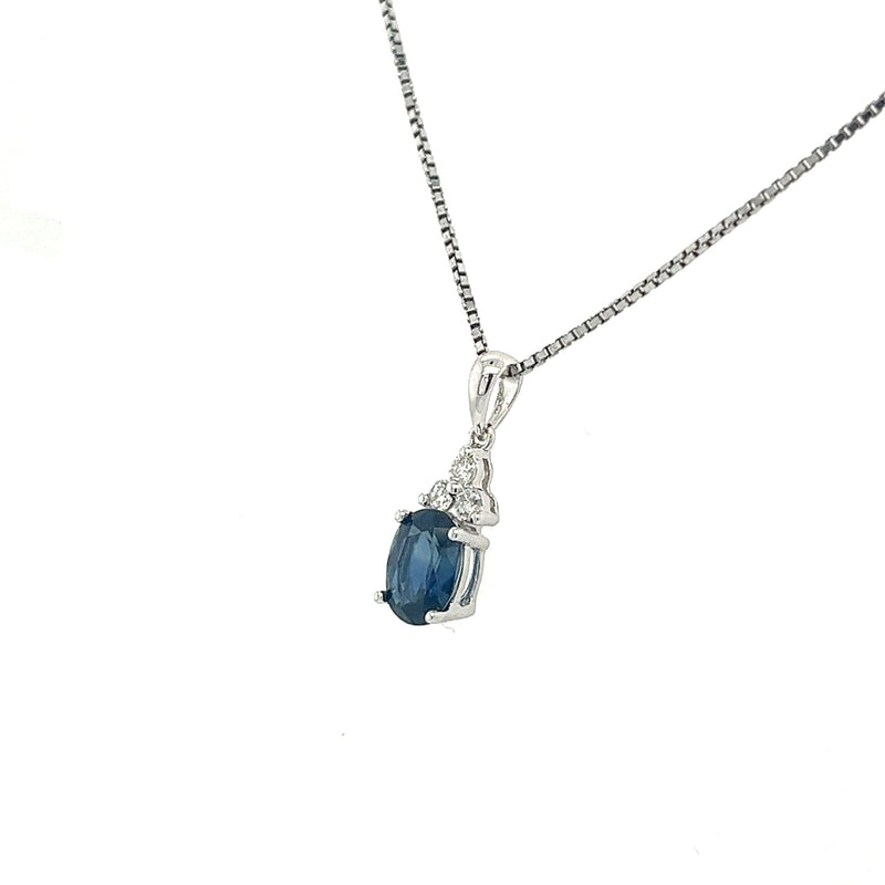 Blue Oval Sapphire Diamond Necklace for Women