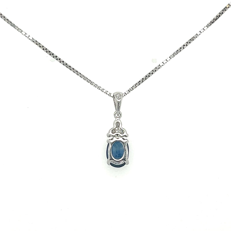 Blue Oval Sapphire Diamond Necklace for Women