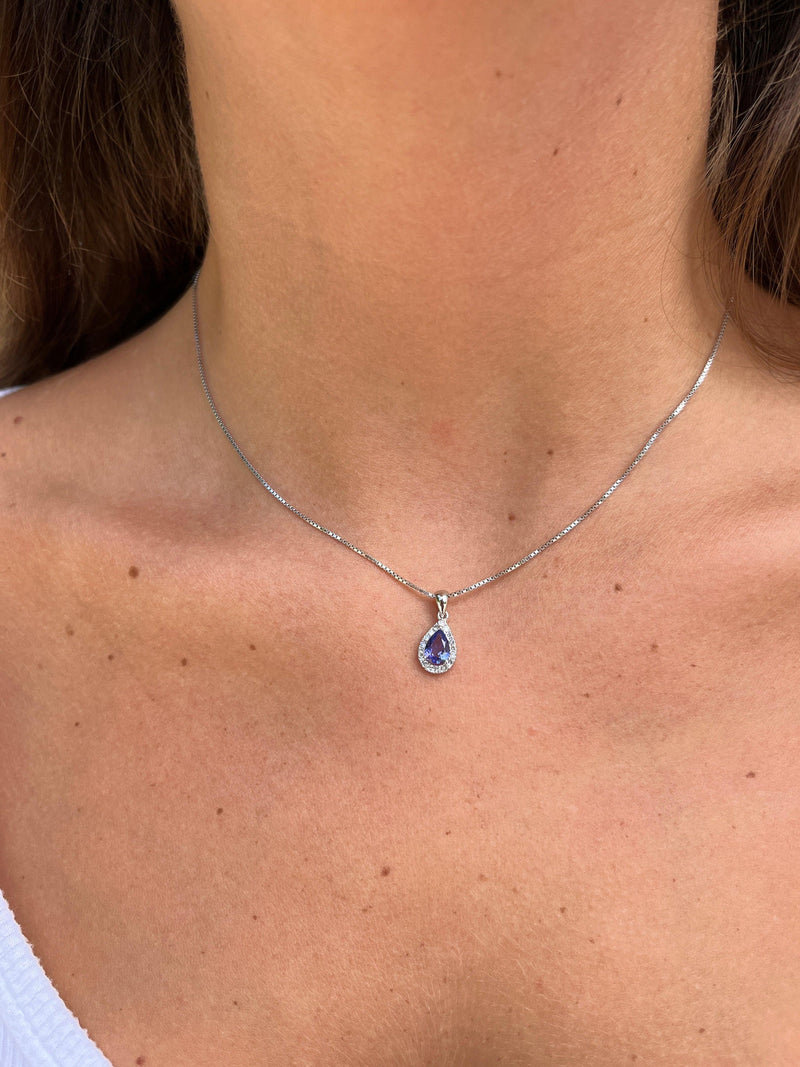Tanzanite Tear Drop Diamond Necklace for Women