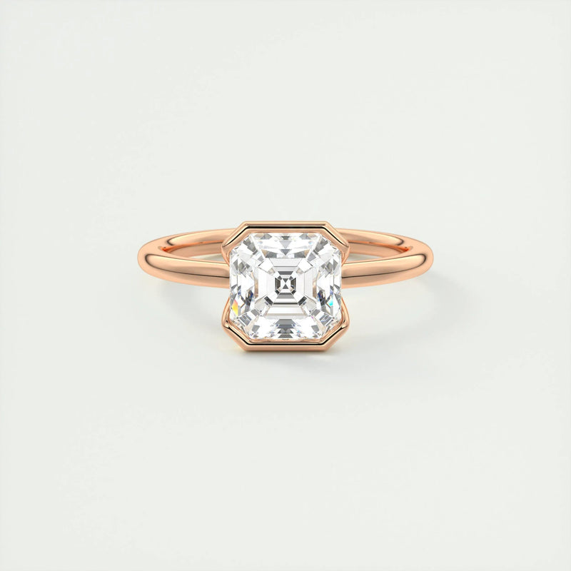 2.0 Ct Asscher Half Bezel Solitaire Moissanite Diamond Engagement Ring