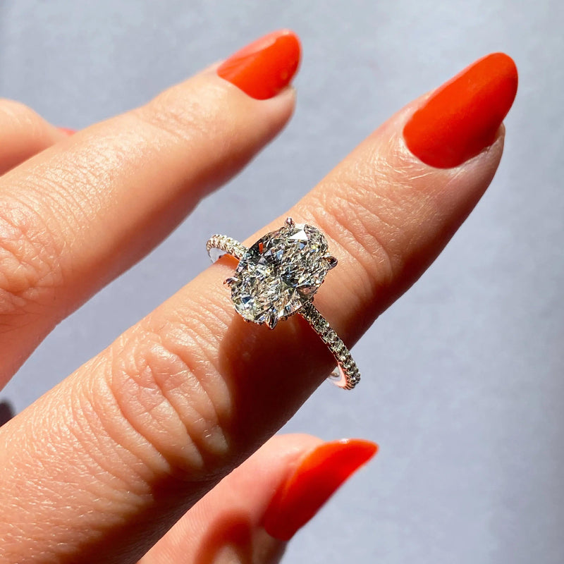 2.0 Ct  Oval Cut Moissanite Pave Diamond Engagement Ring