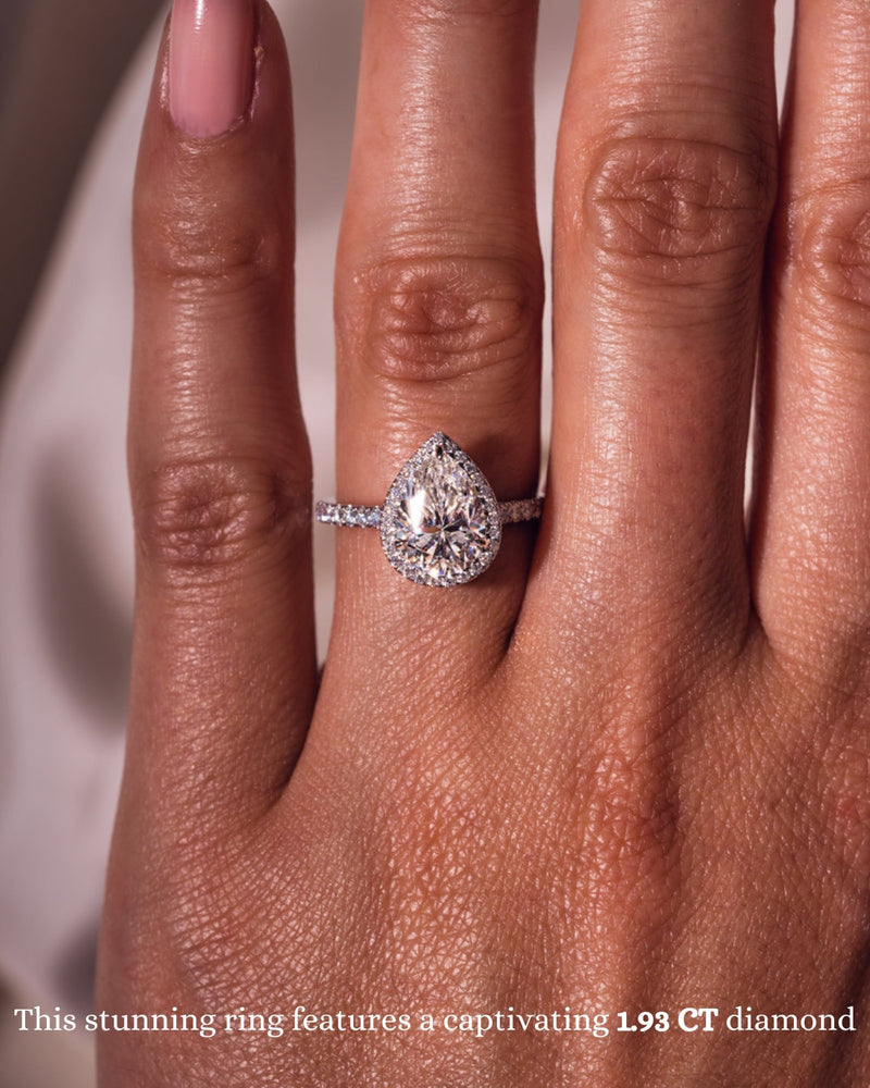 1.93-3.93 CT Pear  CVD Diamond Halo Pave Setting Engagement Ring