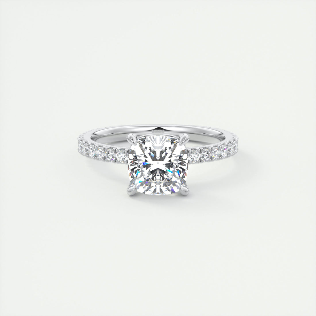 2CT Cushion Moissanite Solitaire Pave Setting Engagement Ring