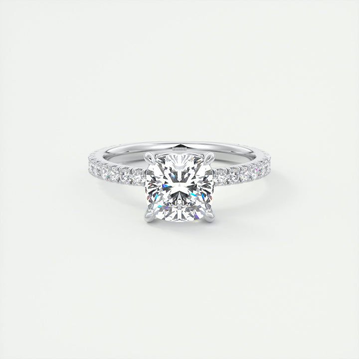 2CT Cushion Moissanite Solitaire Pave Setting Engagement Ring