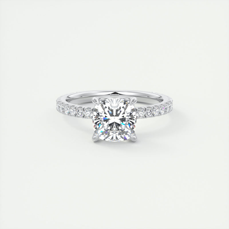 2CT Cushion Moissanite Solitaire Pave Setting Engagement Ring