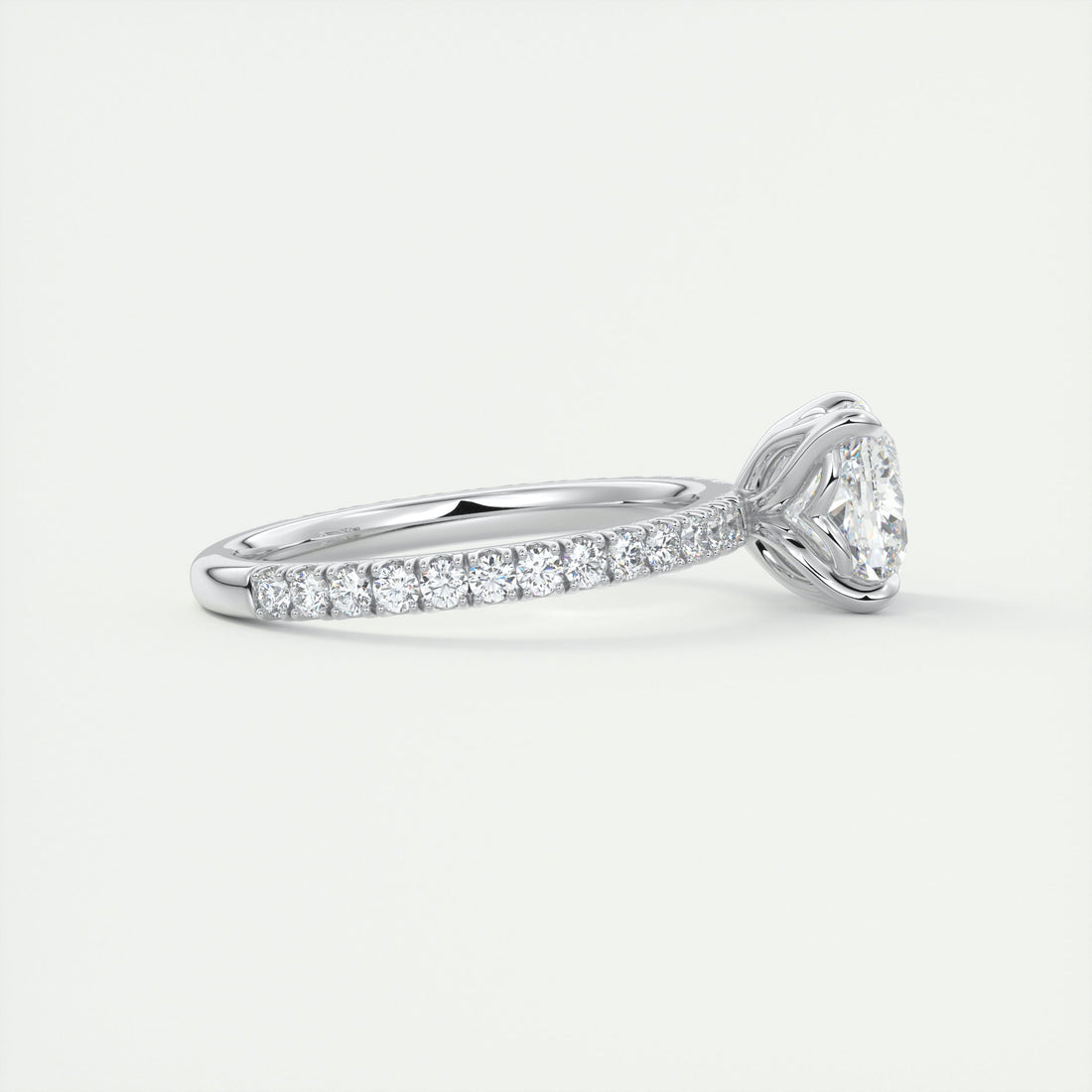 2CT Cushion Moissanite Solitaire Pave Setting Engagement Ring