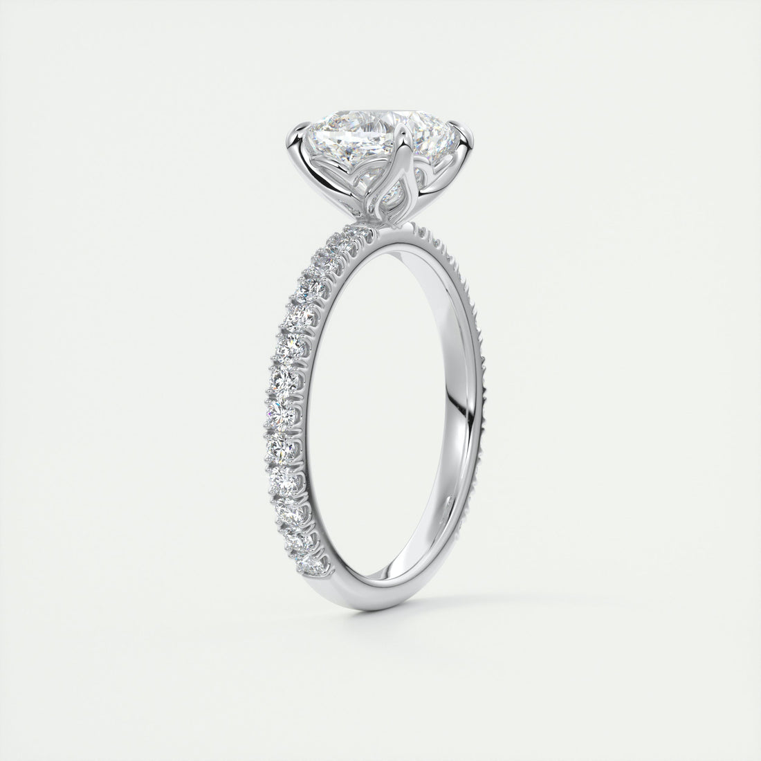 2CT Cushion Moissanite Solitaire Pave Setting Engagement Ring