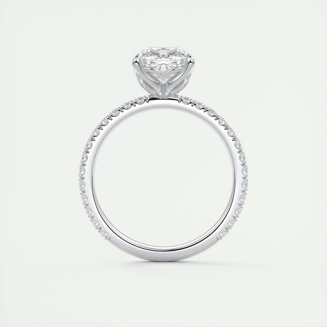 2CT Cushion Moissanite Solitaire Pave Setting Engagement Ring