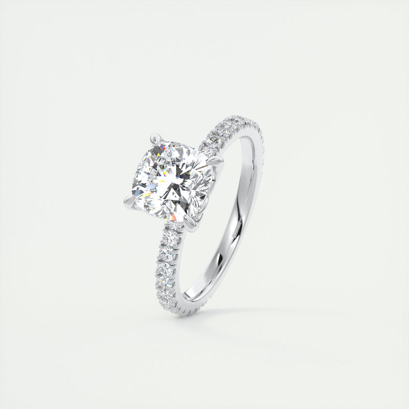 2CT Cushion Moissanite Solitaire Pave Setting Engagement Ring
