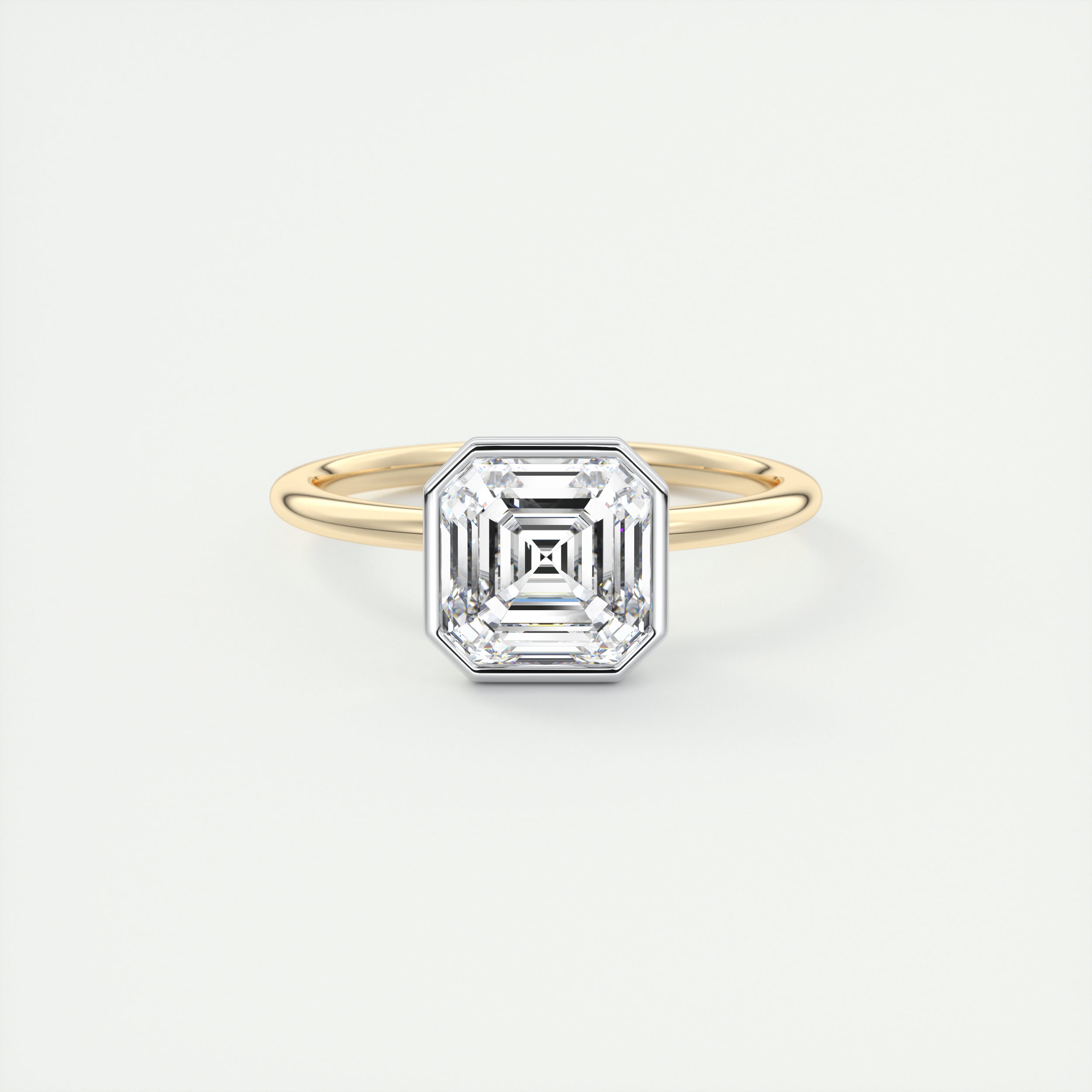 2CT Asscher Moissanite Bezel Solitaire Two Tone Engagement Ring