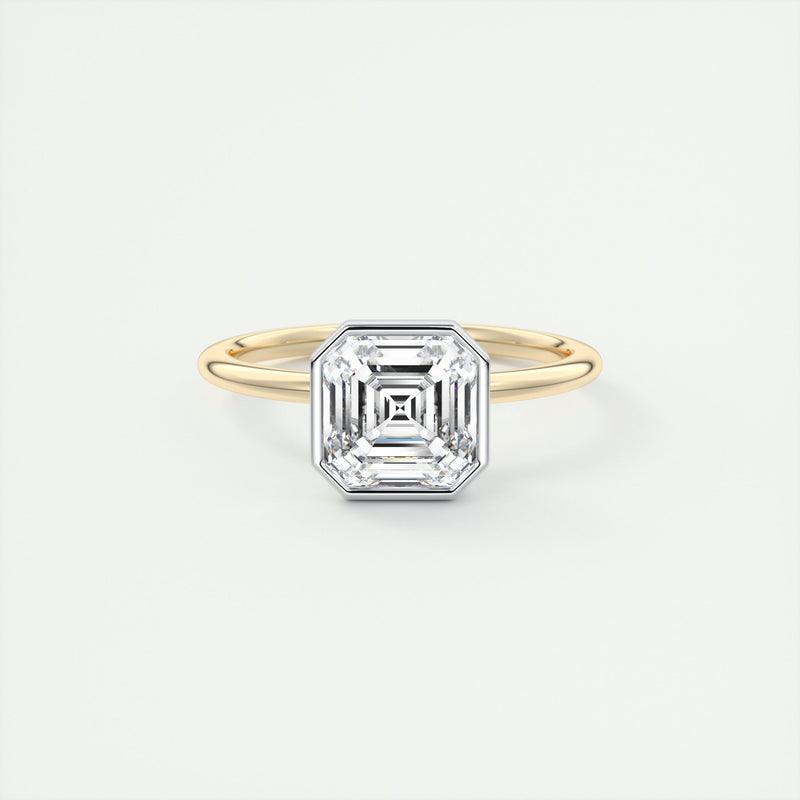 2CT Asscher Moissanite Bezel Solitaire Two Tone Engagement Ring