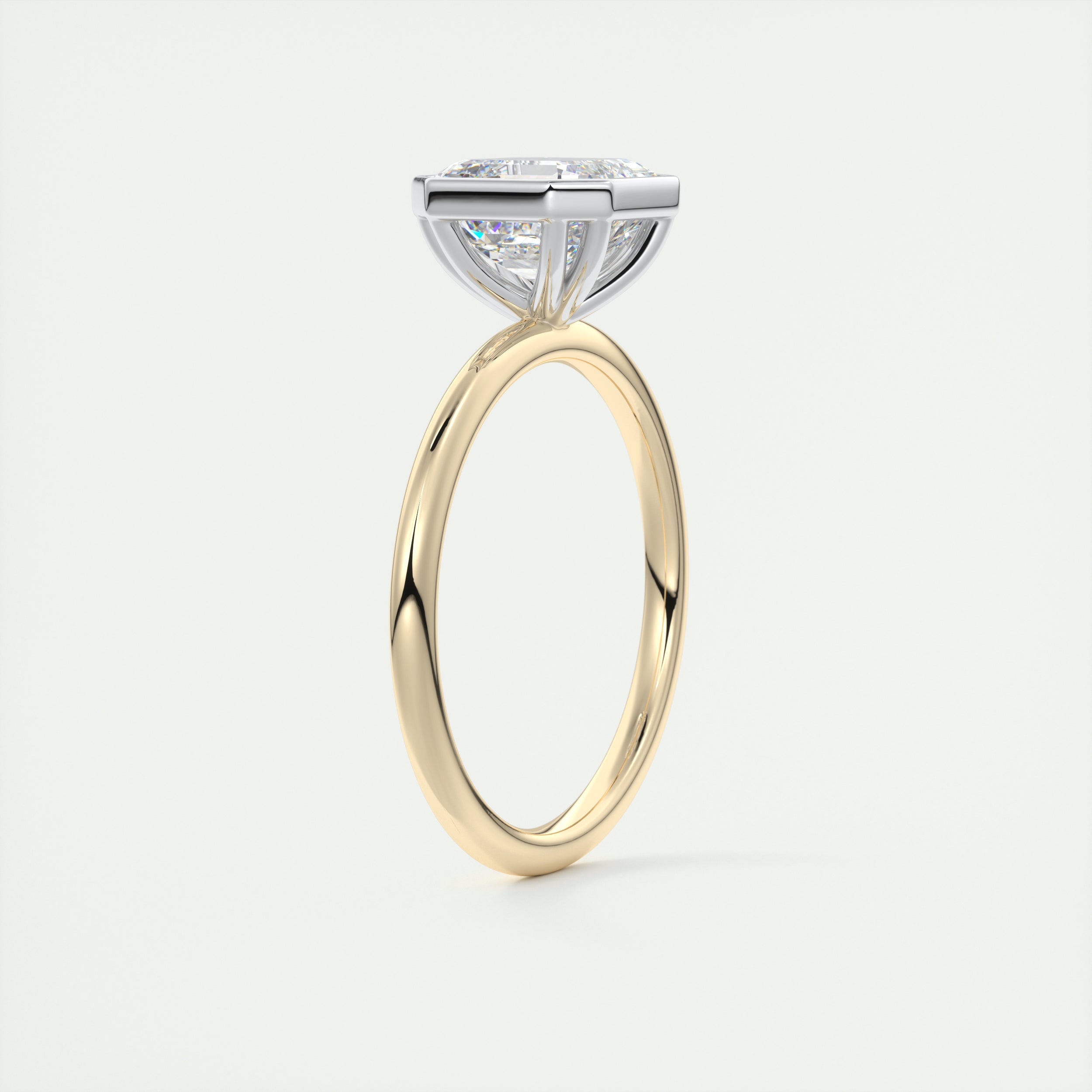 2CT Asscher Moissanite Bezel Solitaire Two Tone Engagement Ring