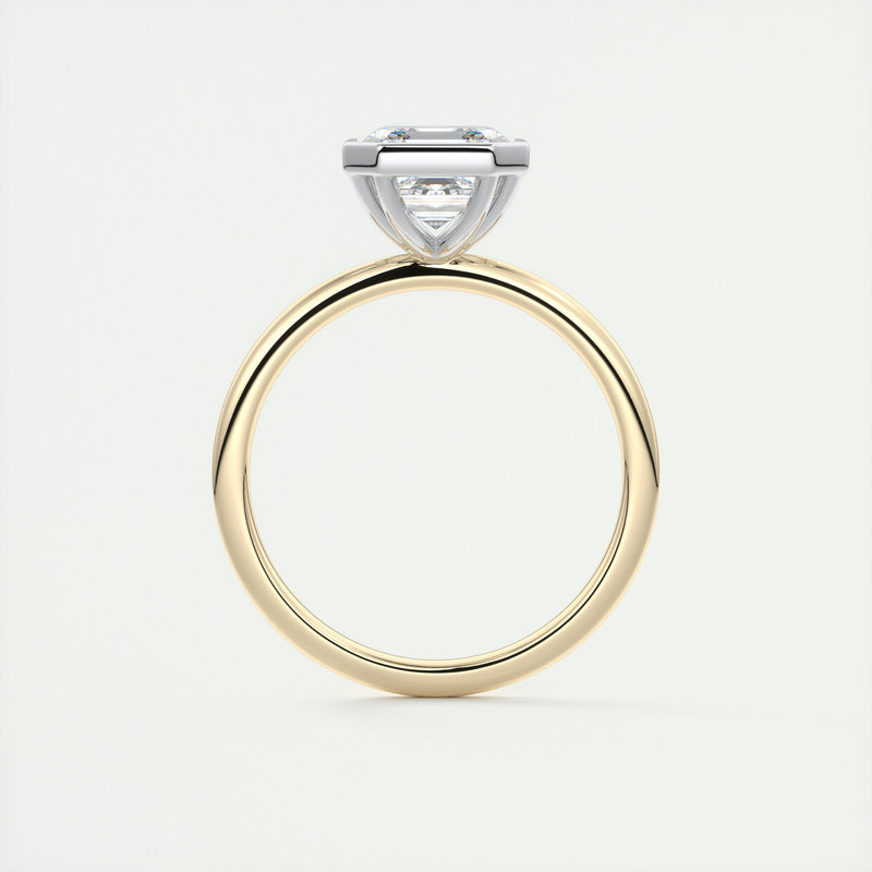 2CT Asscher Moissanite Bezel Solitaire Two Tone Engagement Ring