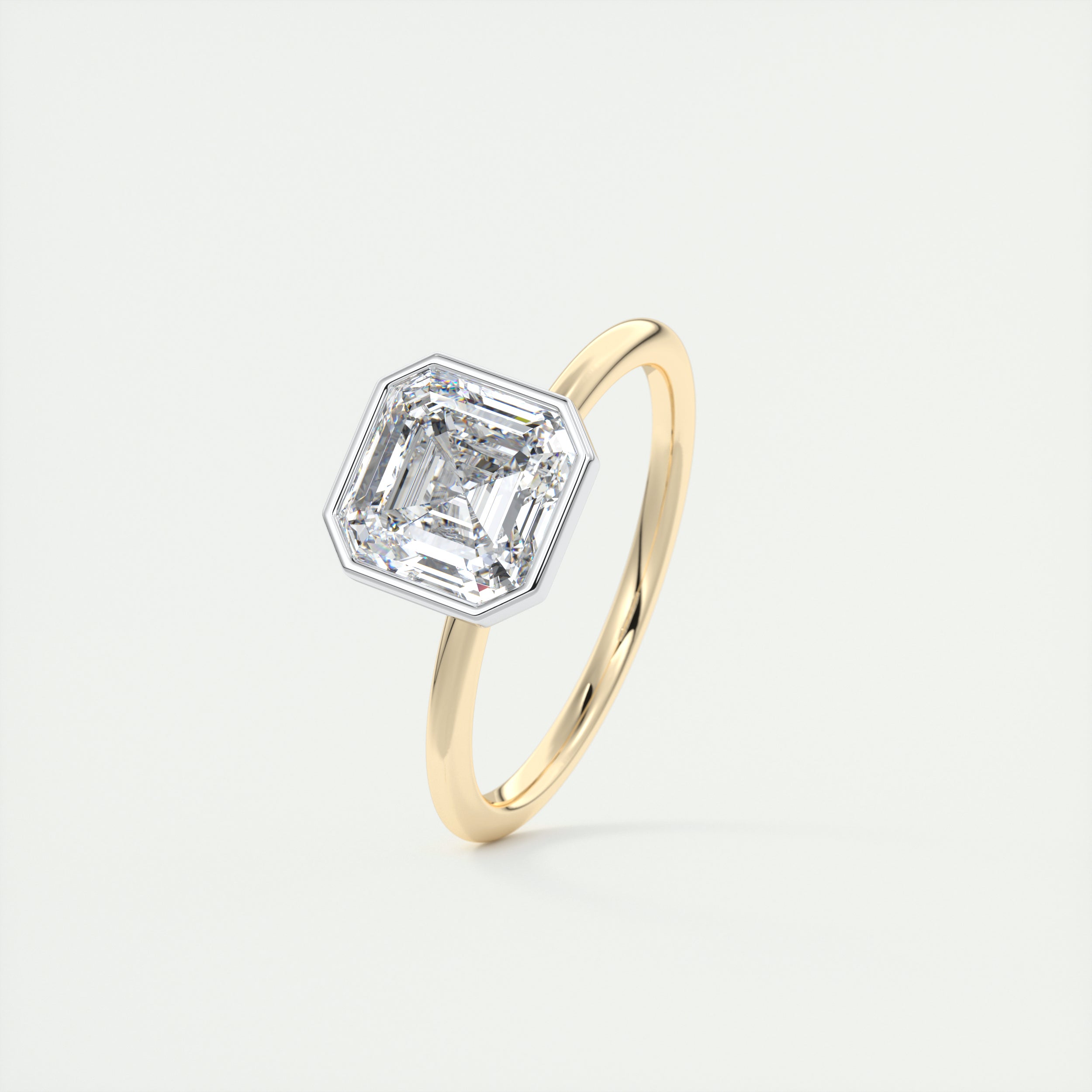 2CT Asscher Moissanite Bezel Solitaire Two Tone Engagement Ring