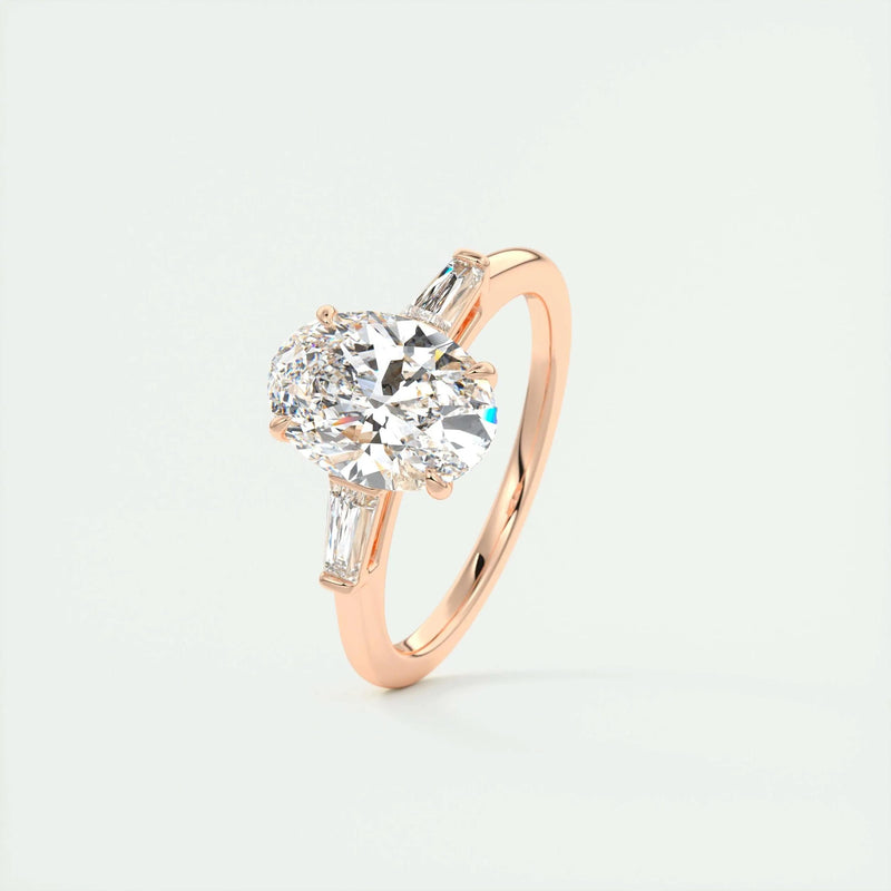 2.2 Ct Oval Baguette Three Stone Moissanite Diamond Engagement Ring