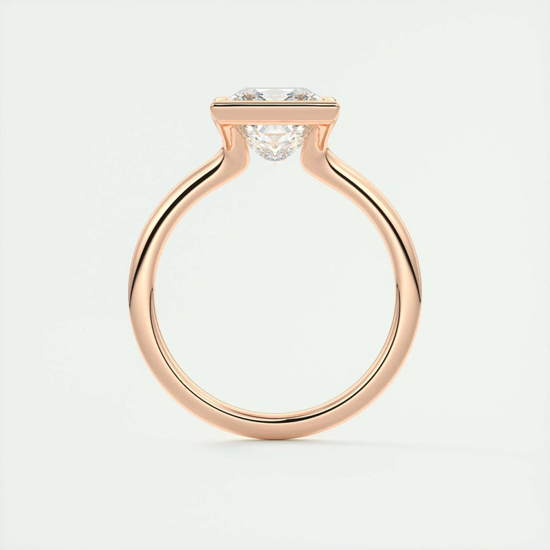 2.0 Ct Princess Half Bezel Solitaire Moissanite Diamond Engagement Ring