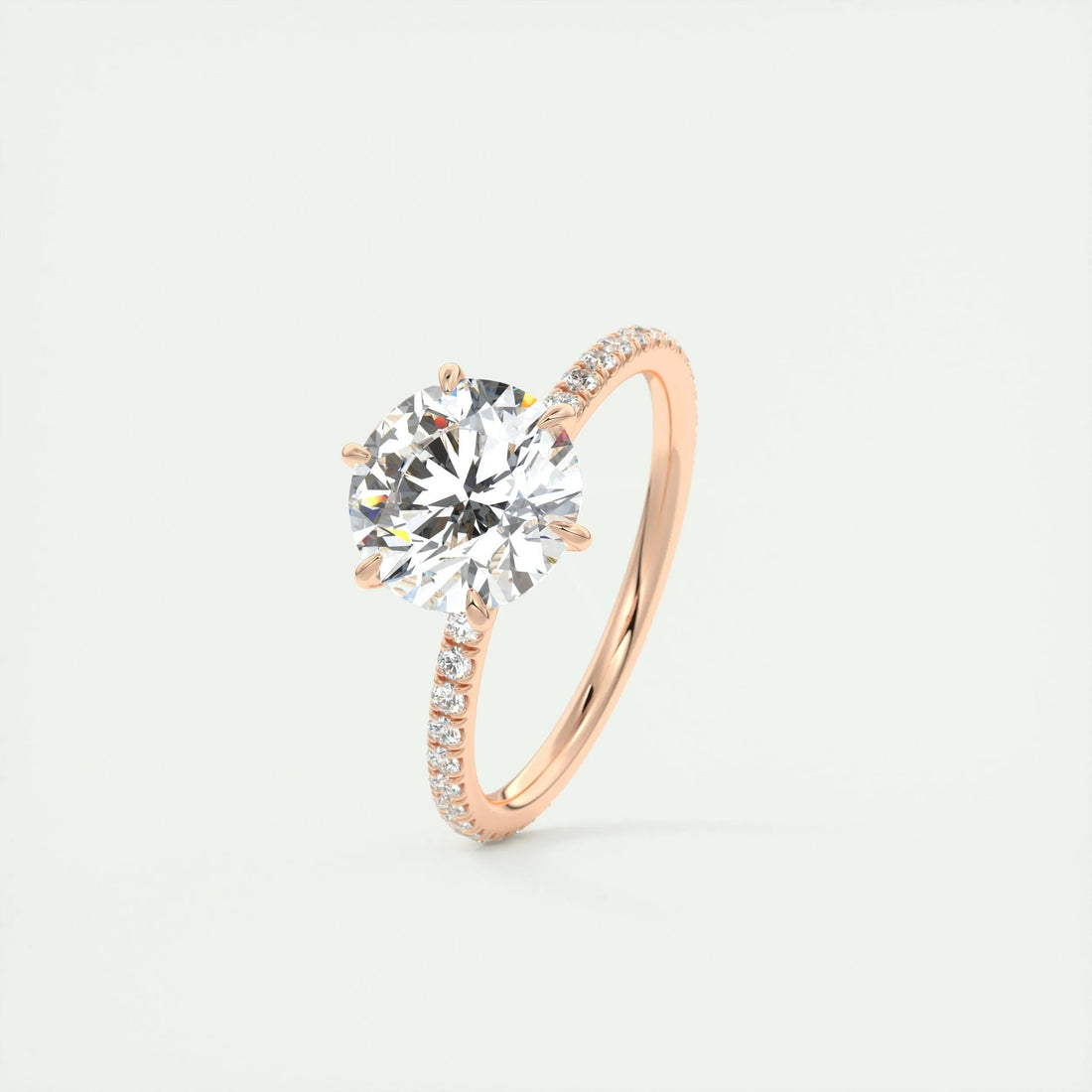 2.0 Ct  Round Cut Pave Moissanite  Diamond Engagement Ring