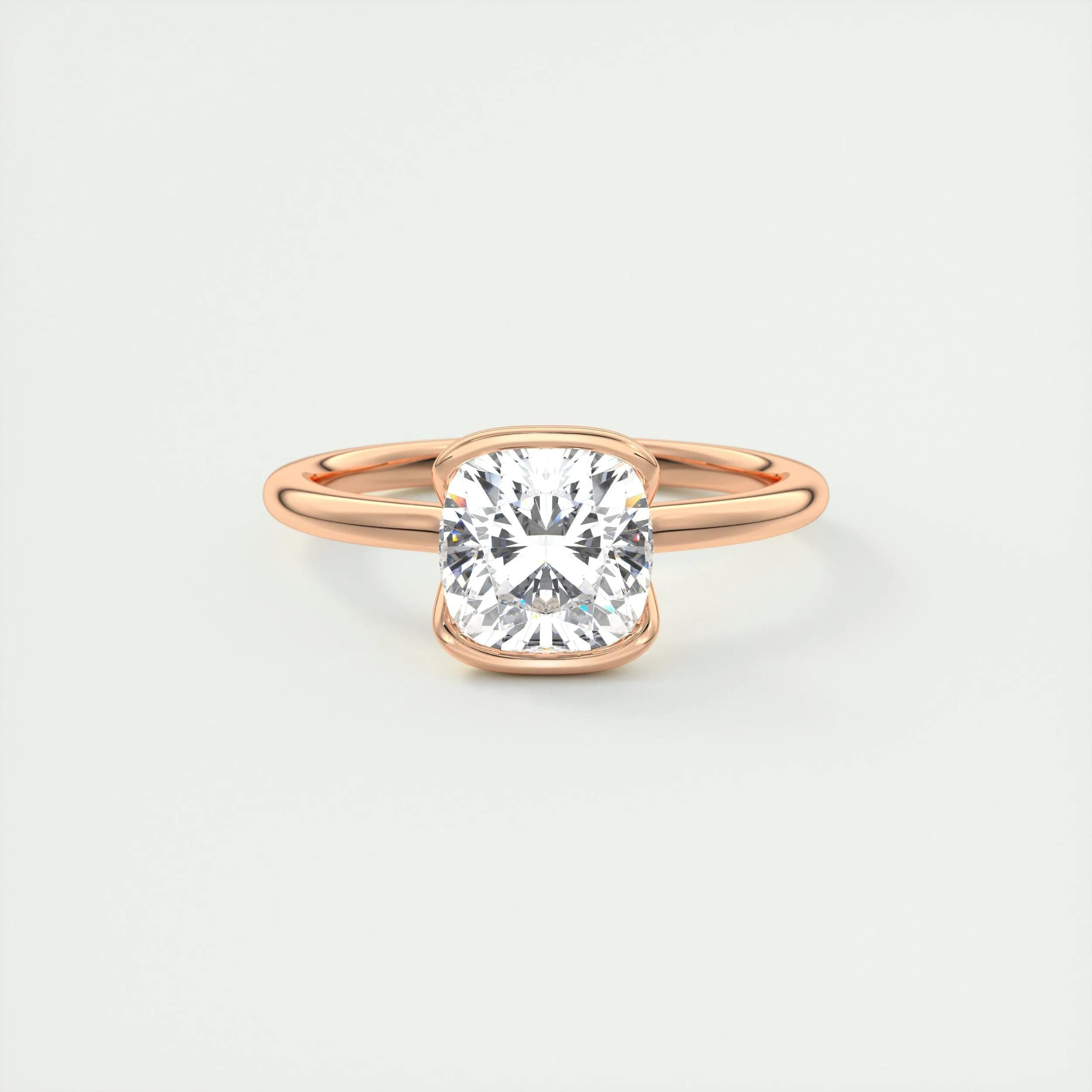 2.0 Ct Cushion East West Half Bezel Solitaire Moissanite Engagement Ring