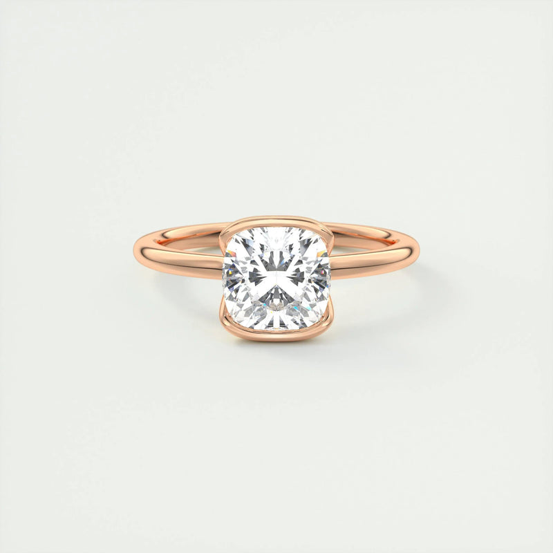 2.0 Ct Cushion East West Half Bezel Solitaire Moissanite Engagement Ring