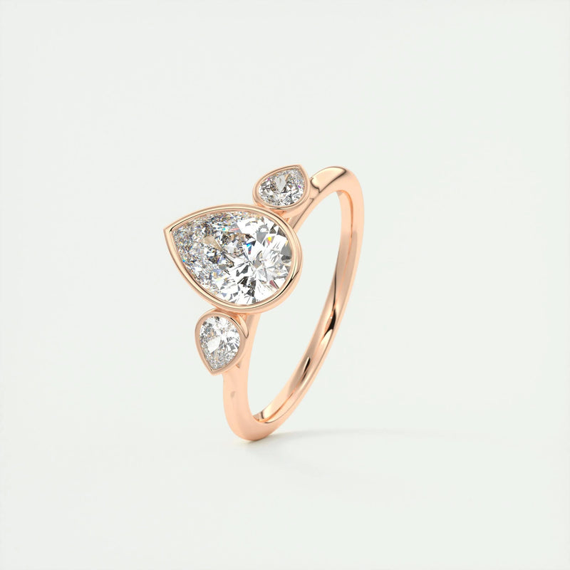 2.0 Ct Pear Bezel Three Stone Moissanite Diamond Engagement Ring