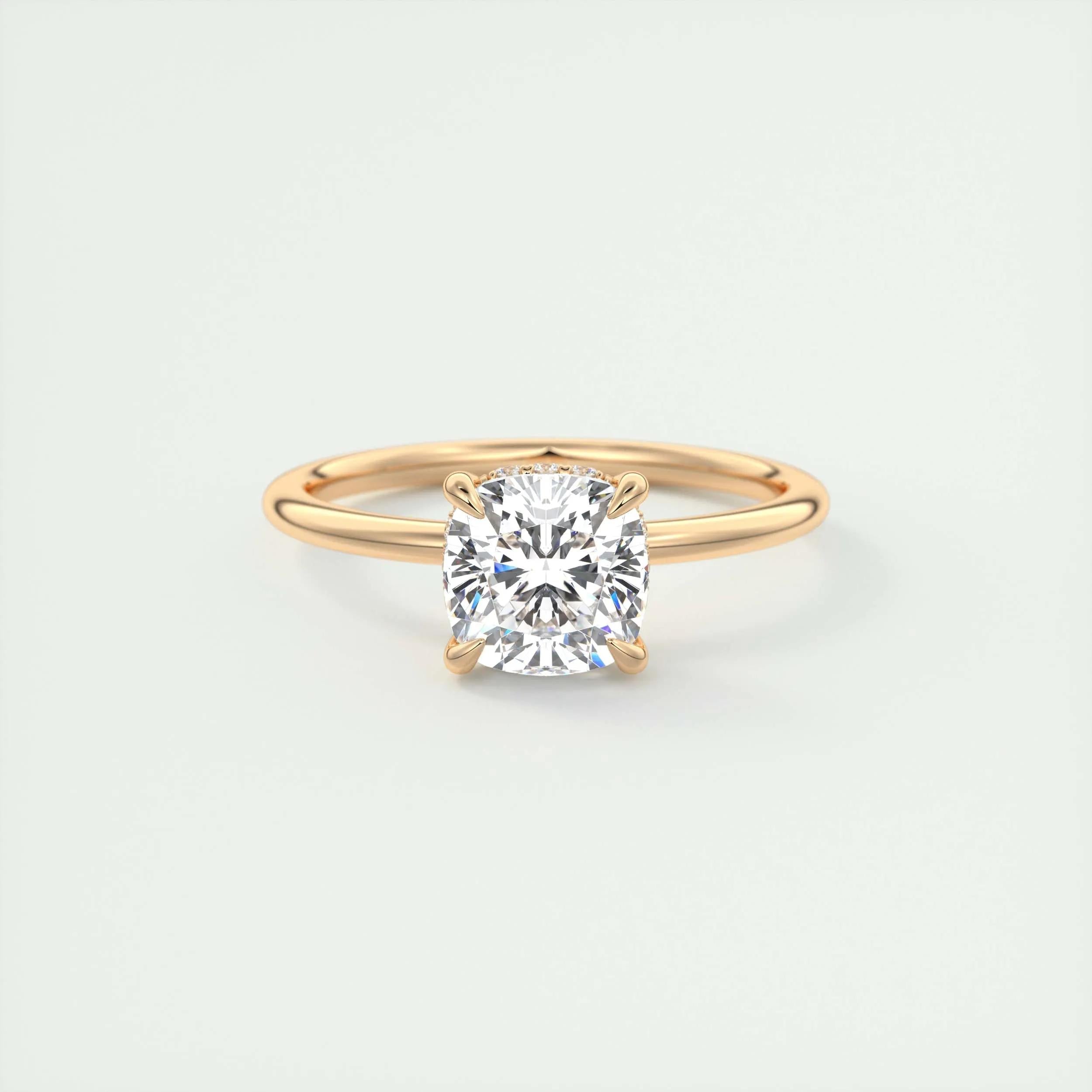 2.0 Ct Cushion Solitaire With Hidden Halo Moissanite Diamond Engagement Ring