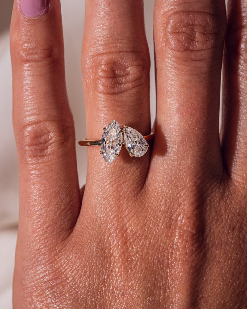 2.50 TCW Marquise & Pear E/VS2 CVD Diamond Two Stone Engagement Ring