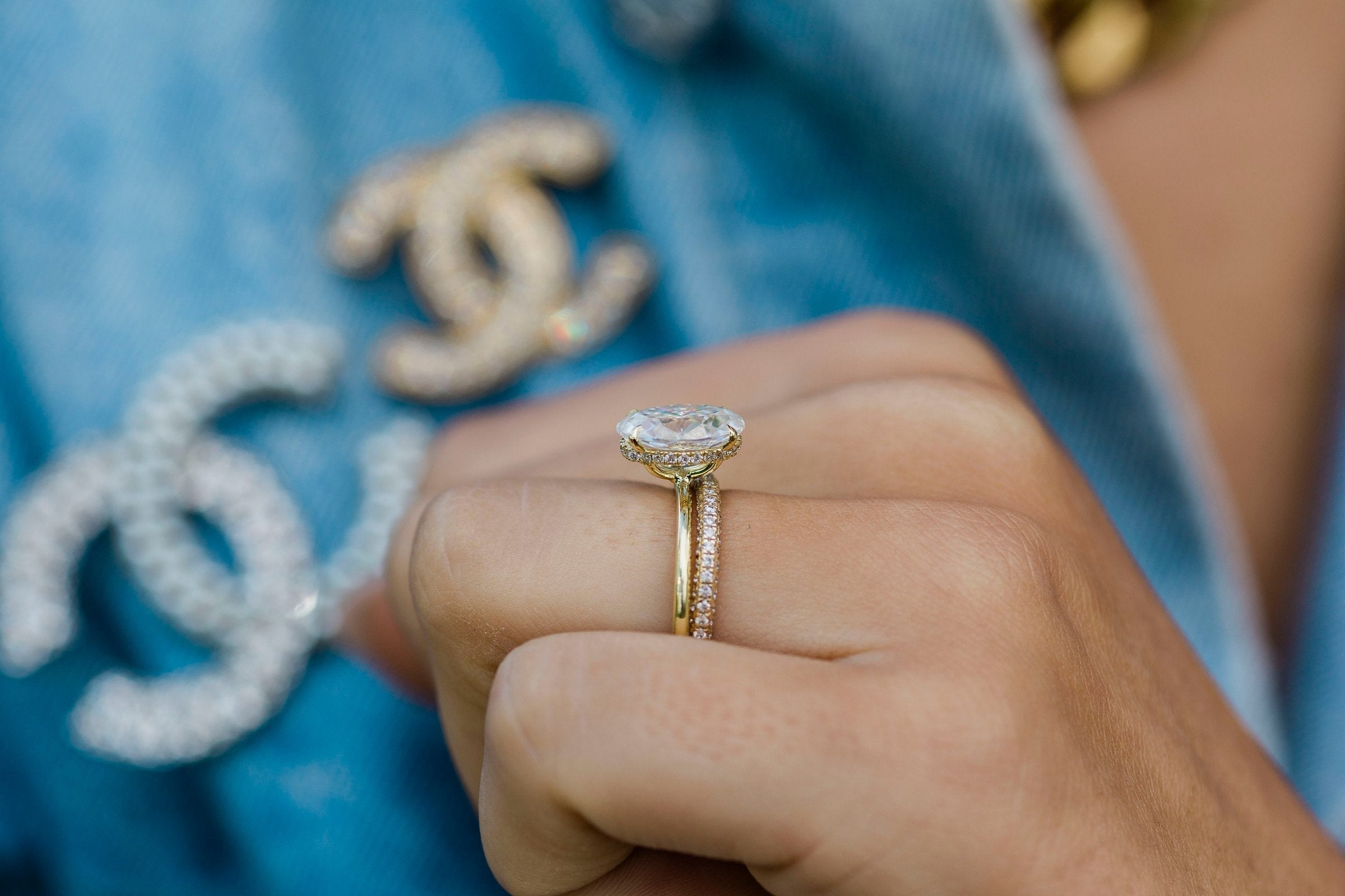 2.70CT Oval Moissanite Solitaire Engagement Ring With Hidden Halo Setting