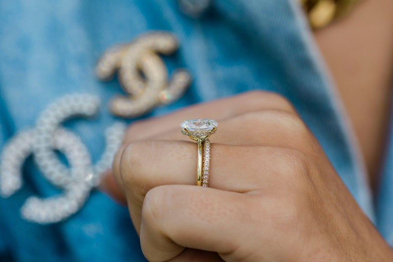 2.70CT Oval Moissanite Solitaire Engagement Ring With Hidden Halo Setting