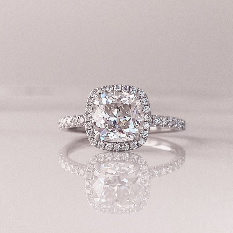1.50CT Cushion Cut Halo Style Moissanite Engagement Ring
