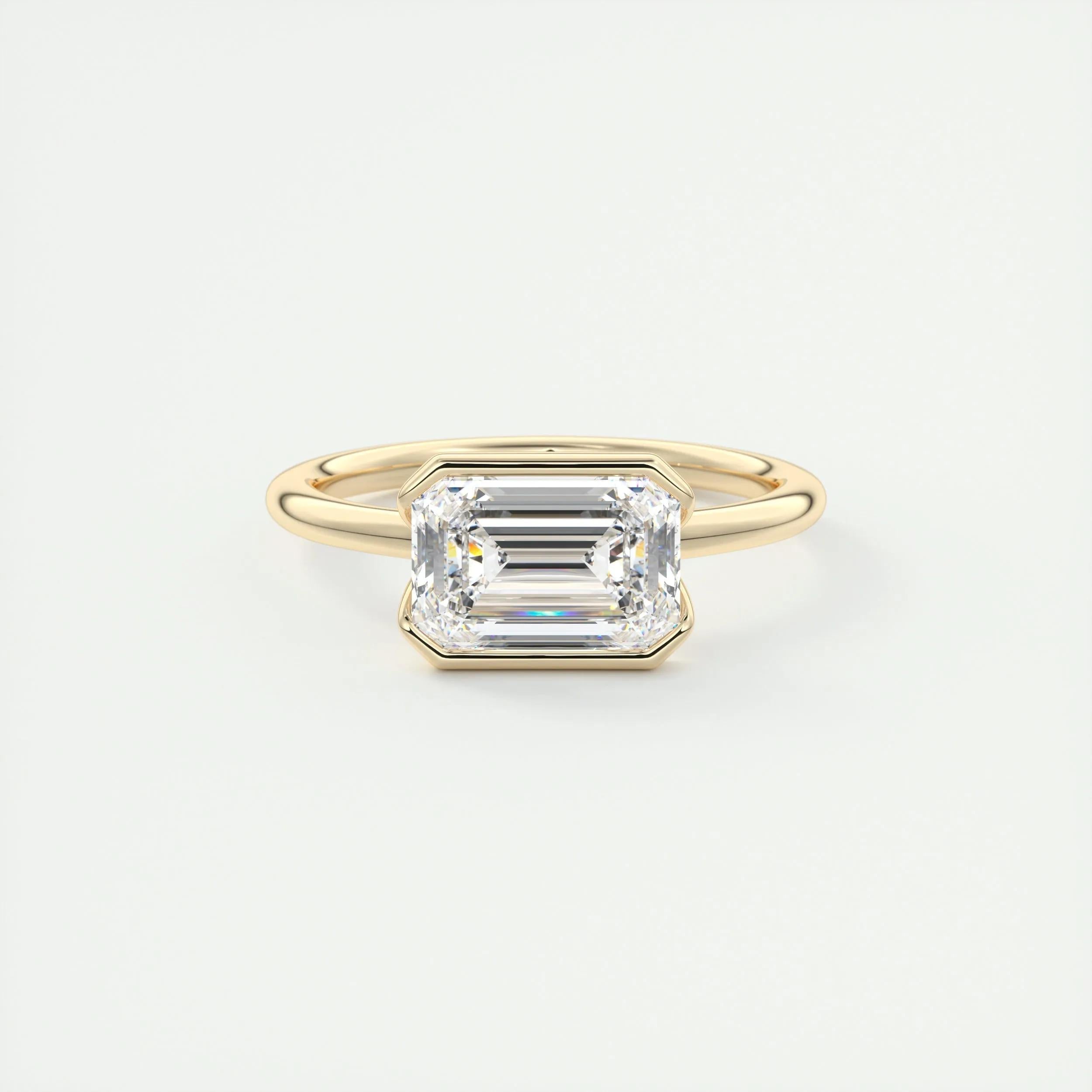 2.0 Ct Emerald East West Half Bezel Solitaire Moissanite Engagement Ring