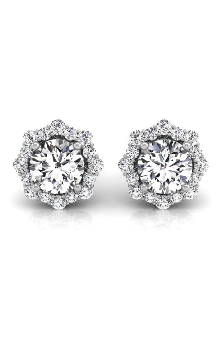 Round Cut Flower Halo Diamond Moissanite Earrings for Women