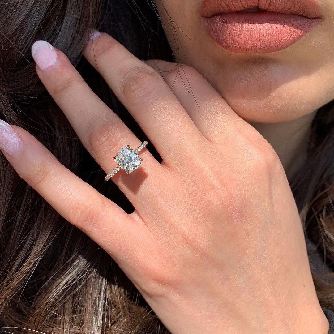 1.80CT Cushion Cut Moissanite Hidden Halo Engagement Ring