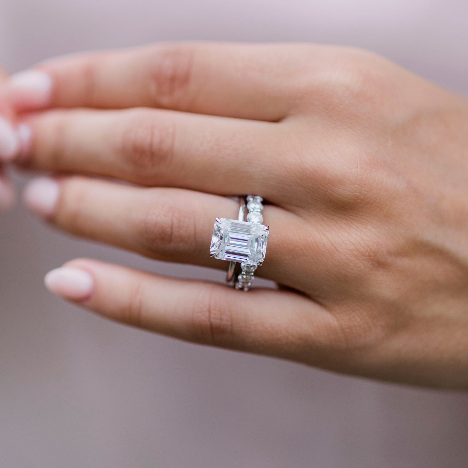 5.50CT Emerald Moissanite Solitaire Hidden Halo Setting Engagement Ring