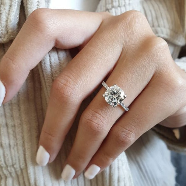 2.50ct Round Moissanite Solitaire Pave Setting Engagement Ring